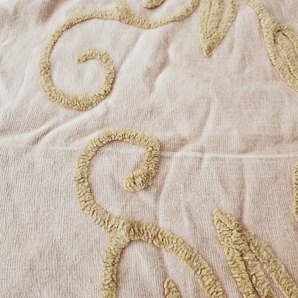 Vintage Chenille Twin bedspread Himalaya Hand woven fringed blanket Peach throw - Picture 3 of 7